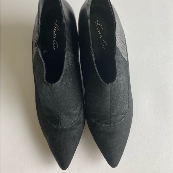 Kenneth Cole Black Genuine Leather Real Fur Point Toe Heeled Ankle Boots size 9 - Picture 6 of 16